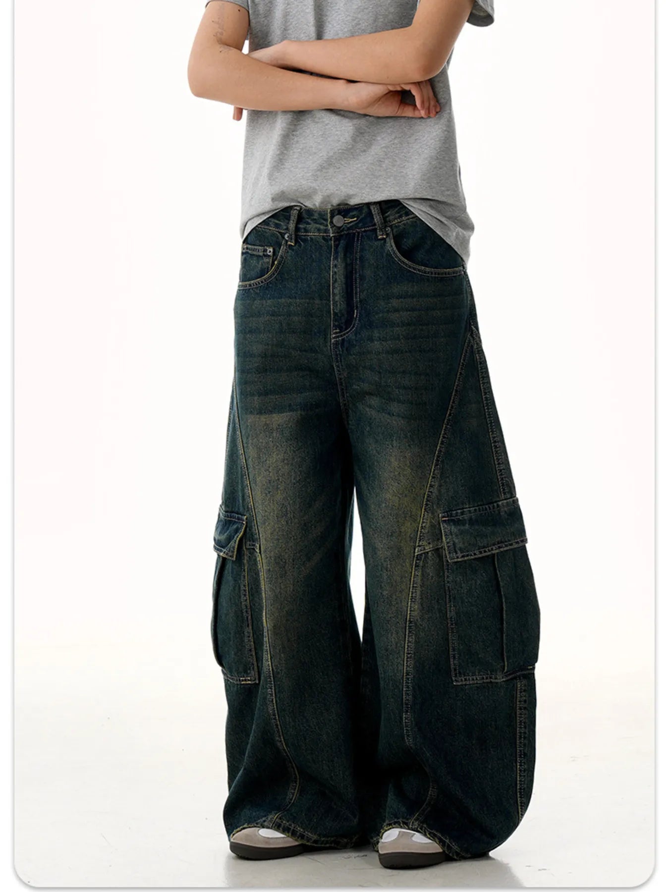 Men's Wide Leg Wash Cargo Jeans - Farnelli