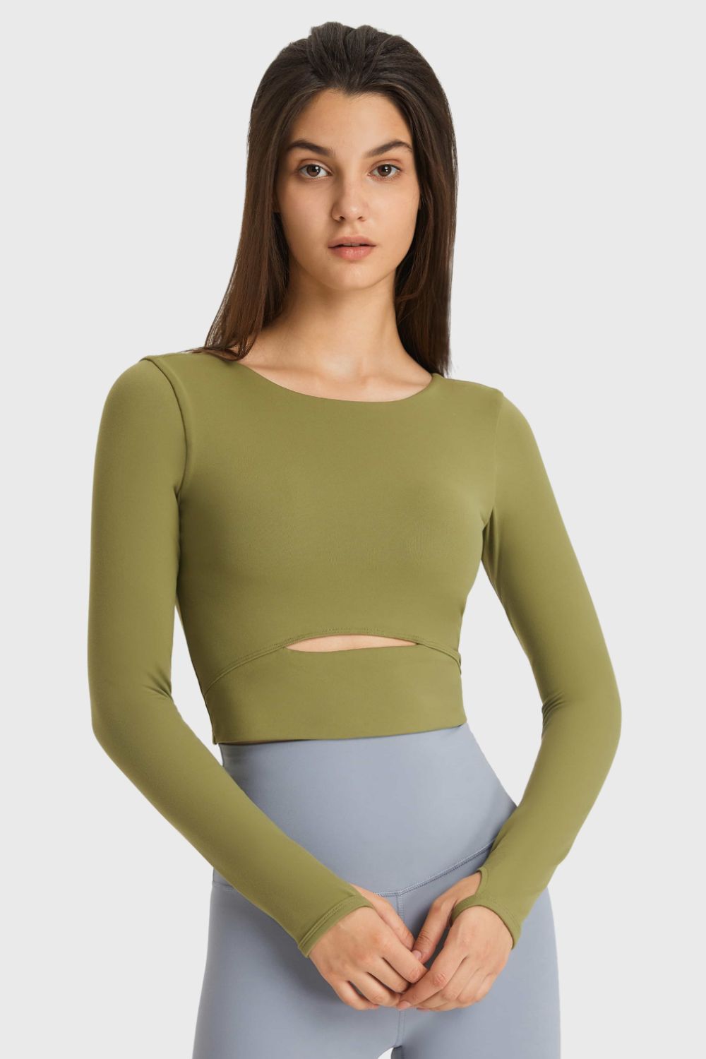 Millennia Cutout Long Sleeve Cropped Sports Top - Farnelli