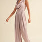 MABLE 3D Floral Applique Deep Cowl Neck Jumpsuit - Farnelli