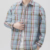 Men's Plus Size Plaid Button Up Long Sleeve Shirt - Blue Grid