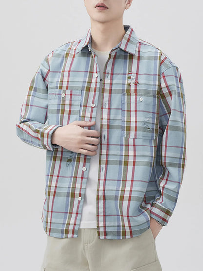 Men's Plus Size Plaid Button Up Long Sleeve Shirt - Farnelli