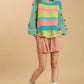 Umgee Full Size Color Block Cable Knit Sweater with Pom Pom Plus Size - Farnelli