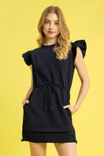 Umgee Luxe knit Ruffle Sleeve Drawstring Mini Dress - Farnelli