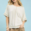 Umgee Linen Blend Scallop Trim Top - OATMEAL