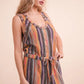 VERY J Crochet Multi Color Striped Casual Summer Romper - Farnelli