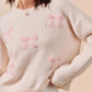 SO ME Embroidered Ribbon Round Neck Sweater - Farnelli