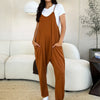 Double Take Full Size Sleeveless V-Neck Pocketed Jumpsuit - Caramel