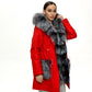 Roma Genuine Silver Fox Fur Rabbit Fur Insulated Parka in Red