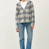 Be Cool Plaid Long Sleeve Sweater Jacket with Front Patch Pockets - Navy