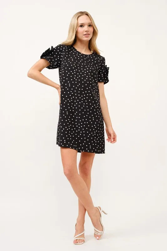 And The Why Embellished Sleeve Polka Dots Shift Dress - Farnelli