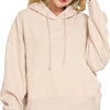 Zenana Oversized Fleece Kangaroo Pocket Hoodie - H BEIGE