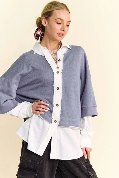 Davi & Dani Faux Layered French Terry Contrast Top - Farnelli