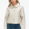 Snobbish Snap Down Long Sleeve PU Leather Jacket - Sand