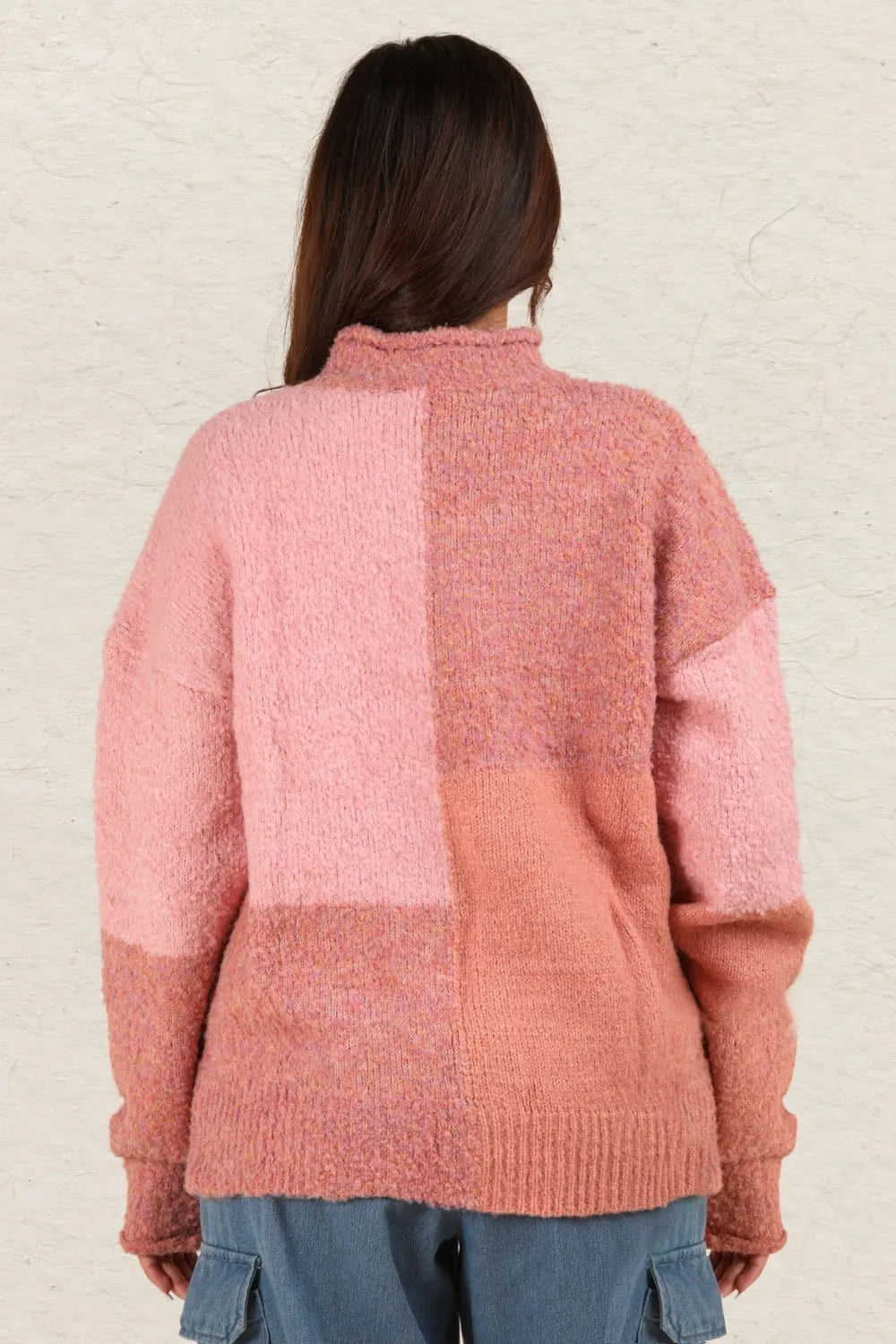 VERY J Color Block Mock Neck Drop Shoulder Sweater - Farnelli