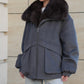 Rimini Genuine Fur Trim Wool Blend Parka in Graphite