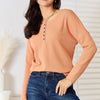 Basic Bae Half Button Long Sleeve Top - Caramel