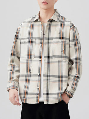 Men's Plus Size Plaid Button Up Long Sleeve Shirt - Farnelli