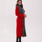 Genuine Silver Fox Virgin Wool Wrap Coat in Red