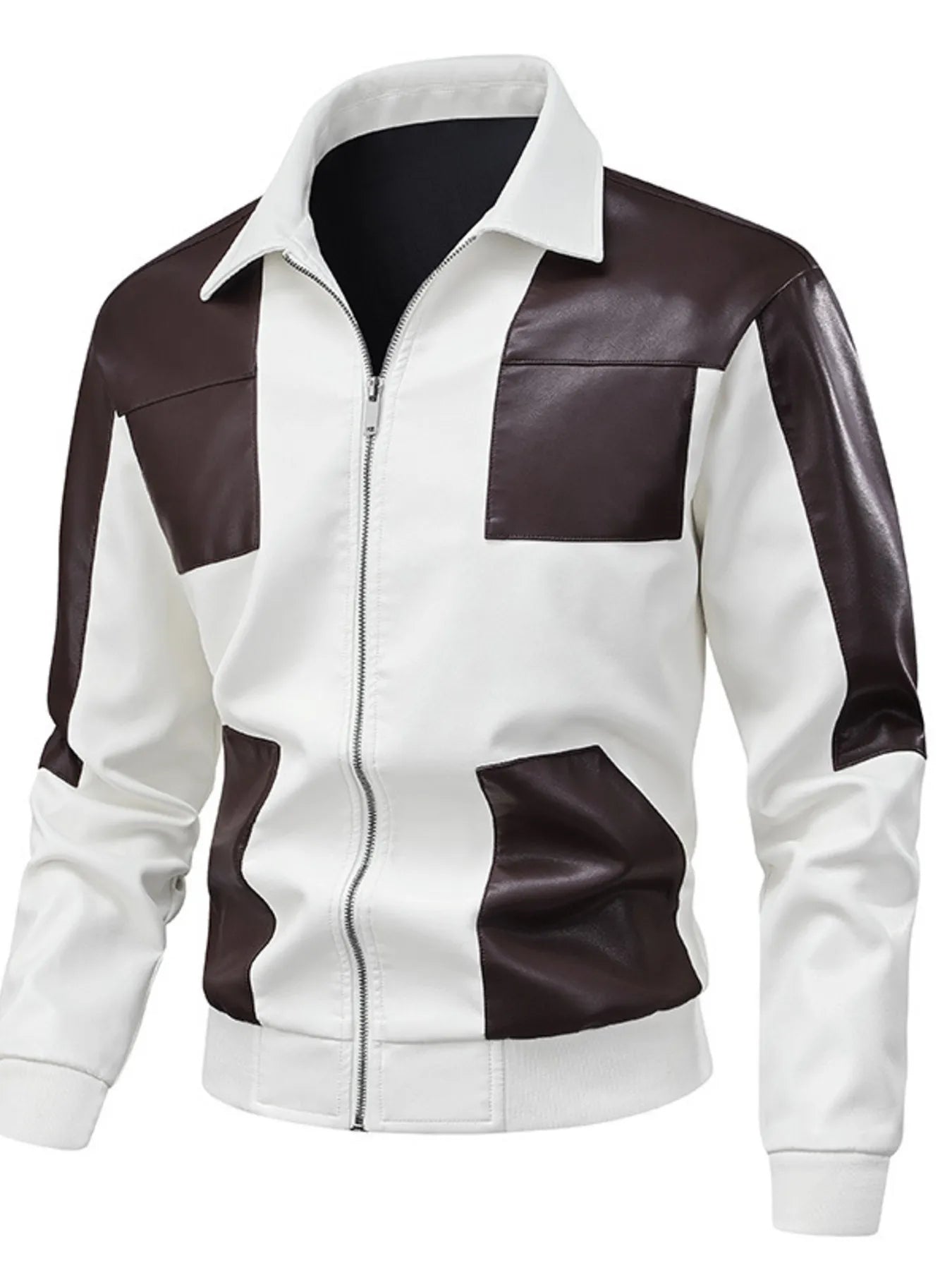 Men's Two-Tone Leather Bomber Jacket with Zip Front - Farnelli
