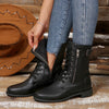 Round Toe Lace Up Block Heels Boots - Black