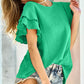 BiBi Ruffle Sleeve Wrinkled Cotton Gauze Top - Farnelli