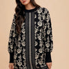 Annie Wear Floral Jacquard Round Neck Sweater Dress - Black/Oatmeal