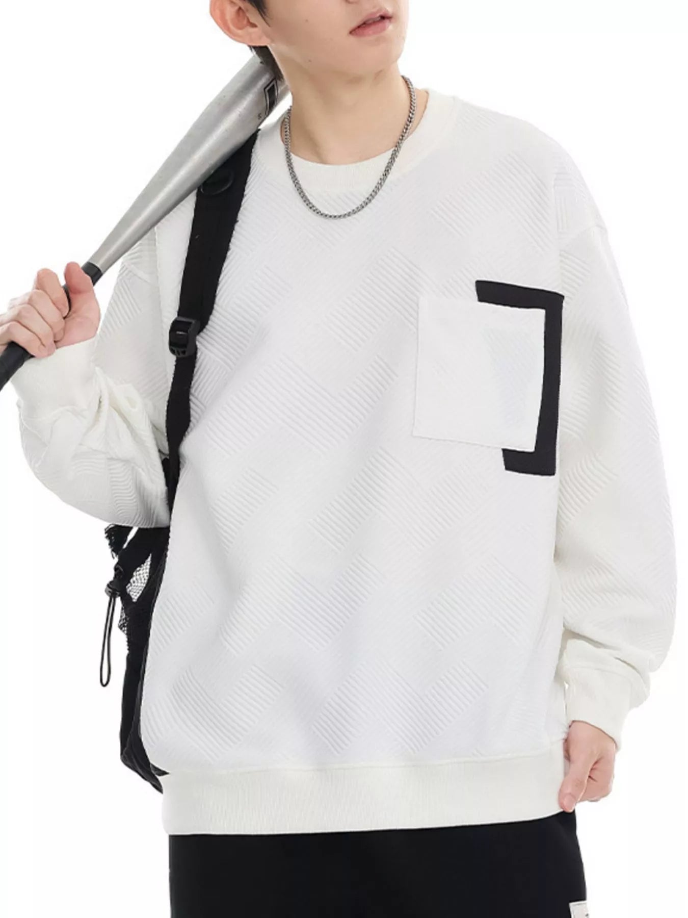 Men's Plus Size Crew Neck Sweatshirt with Pocket Detail - Farnelli
