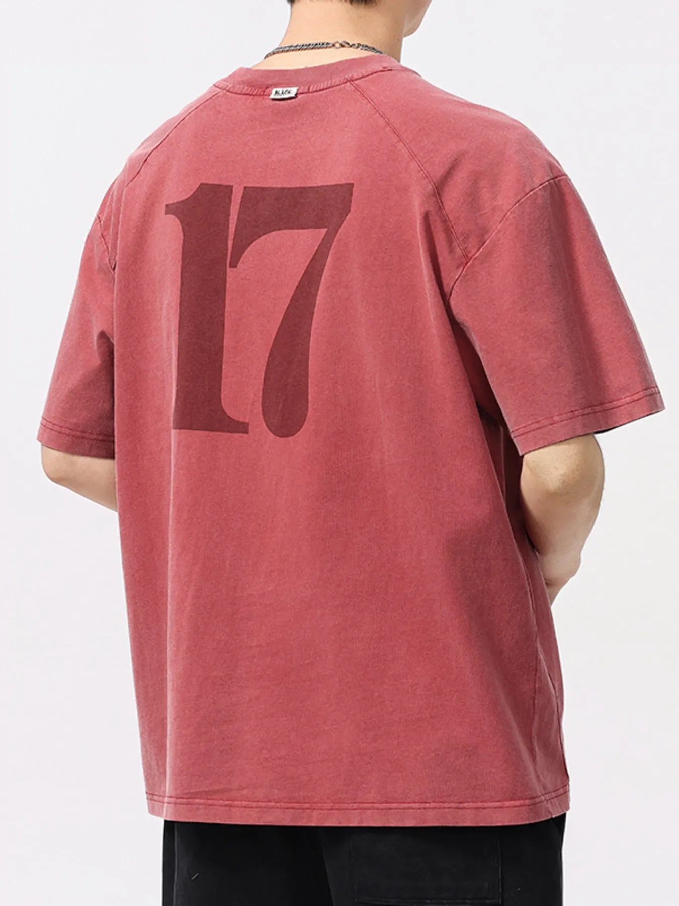 Men's Plus Size Vintage Washed Number 17 Oversized T-Shirt - Farnelli