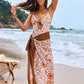 Printed Spaghetti Strap One-Piece Swimwear and Cover Up Swim Set - Farnelli