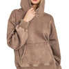 Zenana Fleece Acid Wash Kangaroo Pocket Hoodie - BROWN