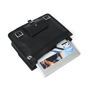 Shadow Silver black leather messenger bag by Classy Leather Bags, with adjustable strap and sleek design for everyday use.