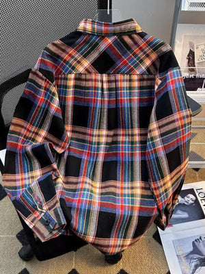 Men's Full Size Vintage Plaid Flannel Button-Down Shirt Plus Size - Farnelli