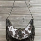 Fame Cow Print Faux Leather Fringe Hobo Bag - Farnelli