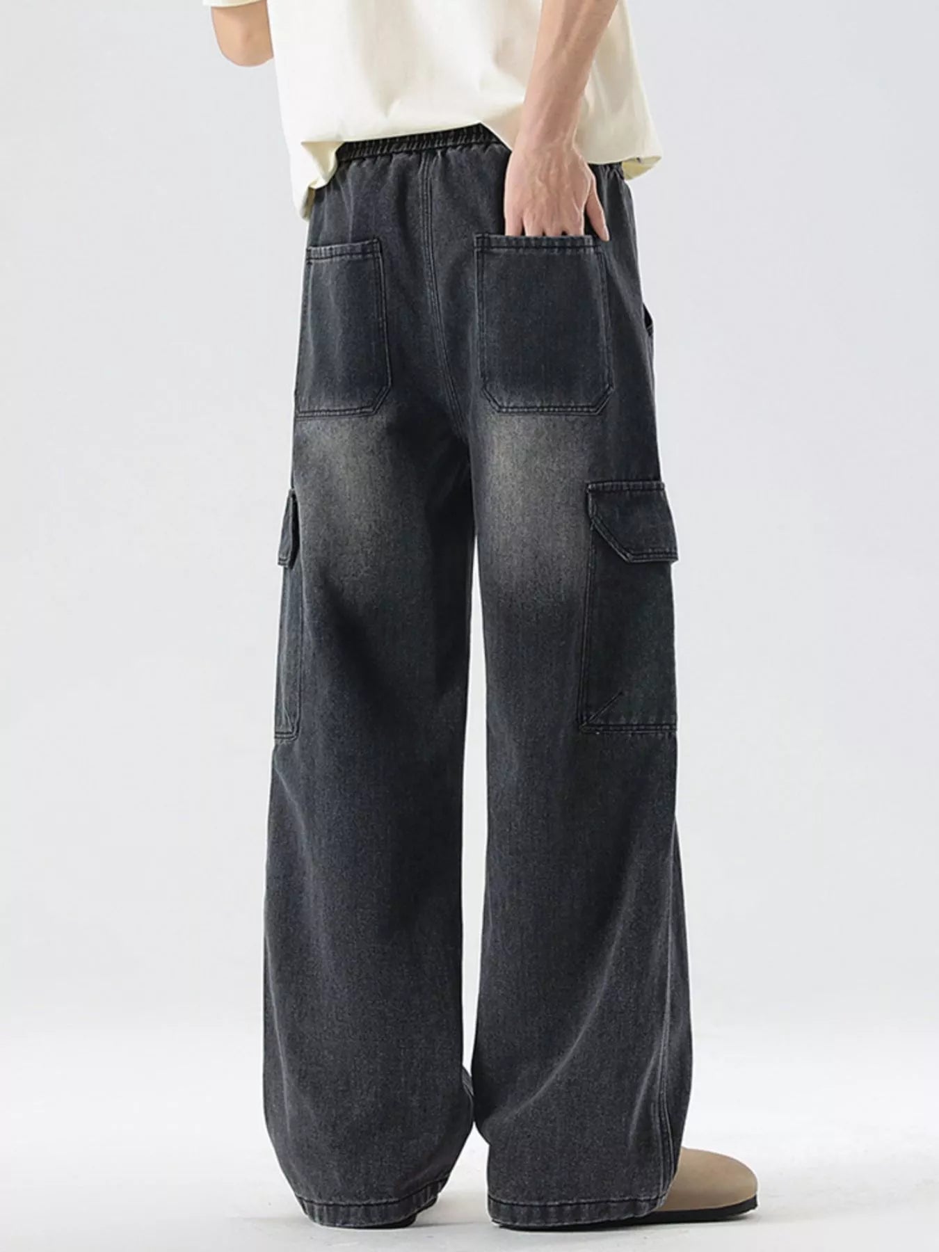 Men's Plus Size Wash Wide Leg Cargo Jeans - Farnelli