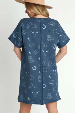 Umgee Full Size French Terry Short Sleeve Round Neck Dress Plus Size - Farnelli