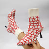 Mesh Point Toe Stiletto Boots - Red