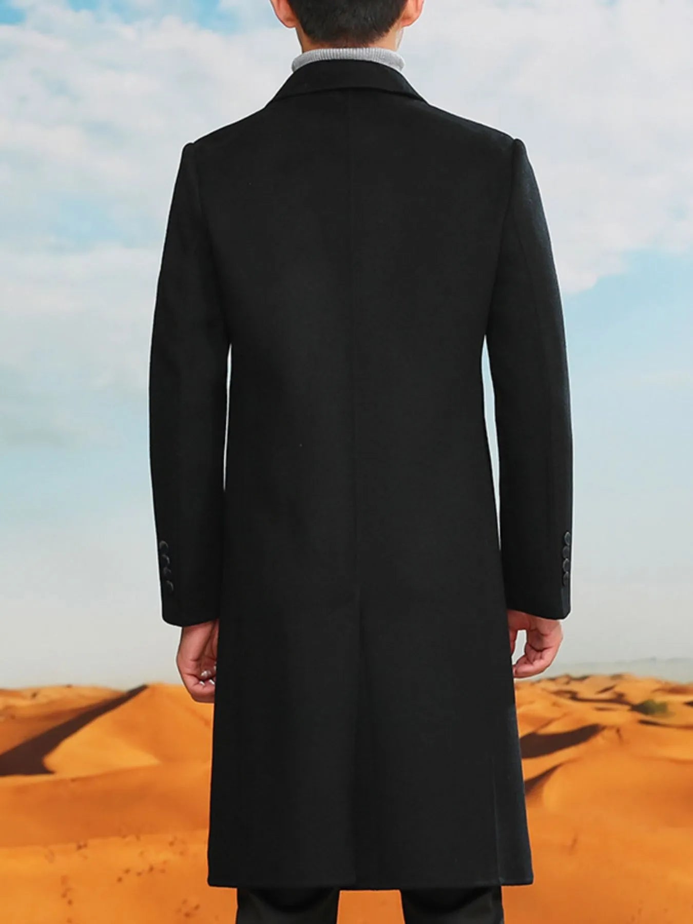 Men's Plus Size Double-Breasted Long Wool Coat - Farnelli