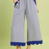 Umgee Stripe Scallop Hem Wide Leg Pants - OCEAN