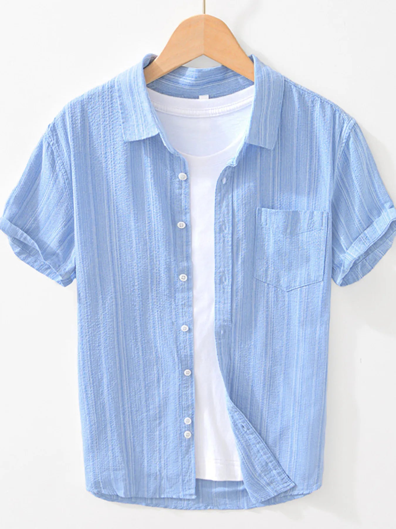 Men's Striped Collared Neck Short Sleeve Shirt - Farnelli