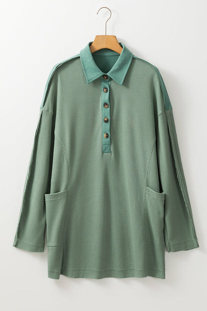 Arianna Waffle  Half Button Top. - Farnelli