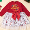 Children's Christmas Snowman Print Tulle Dress - Red