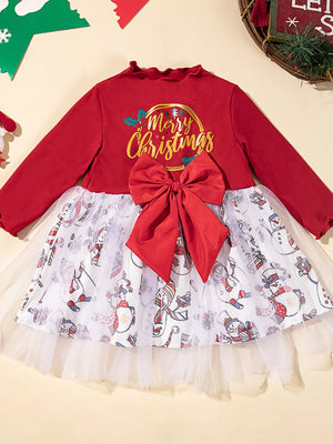 Children's Christmas Snowman Print Tulle Dress - Farnelli