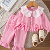 Children's Ruffle Trim Bow Decor Baby Set - Pink