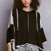 POL Short Sleeve Hoodie Top with Lace Detail - BLACK