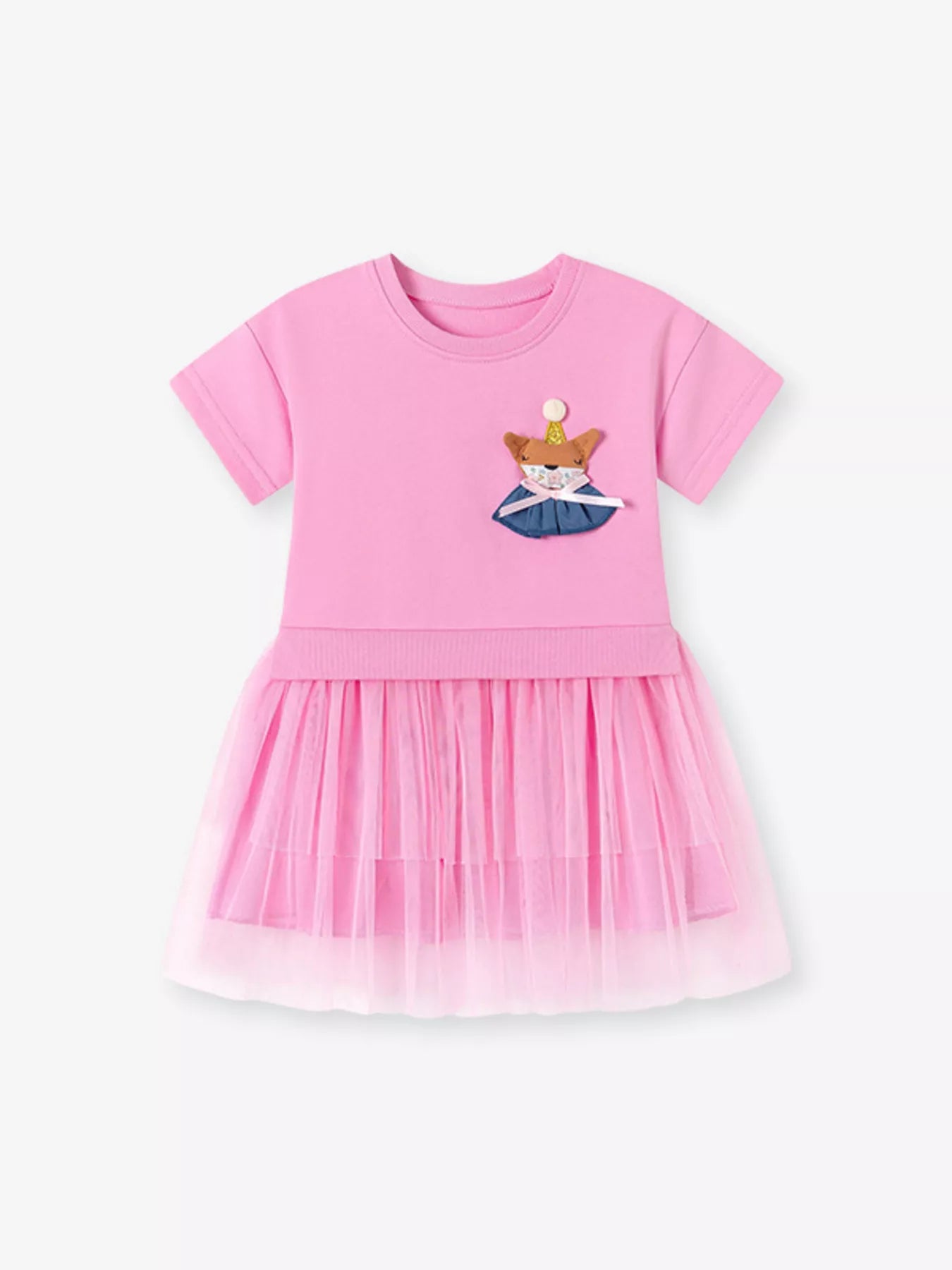 Children's Fox Applique Tulle Layered Dress - Farnelli