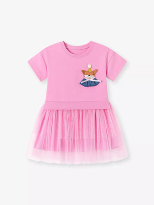 Children's Fox Applique Tulle Layered Dress - Farnelli