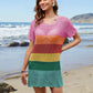 Openwork Round Neck Short Sleeve Cover-UP - Farnelli