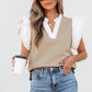 Serena Contrast V Neck Ruffled Textured Knit Top - Farnelli