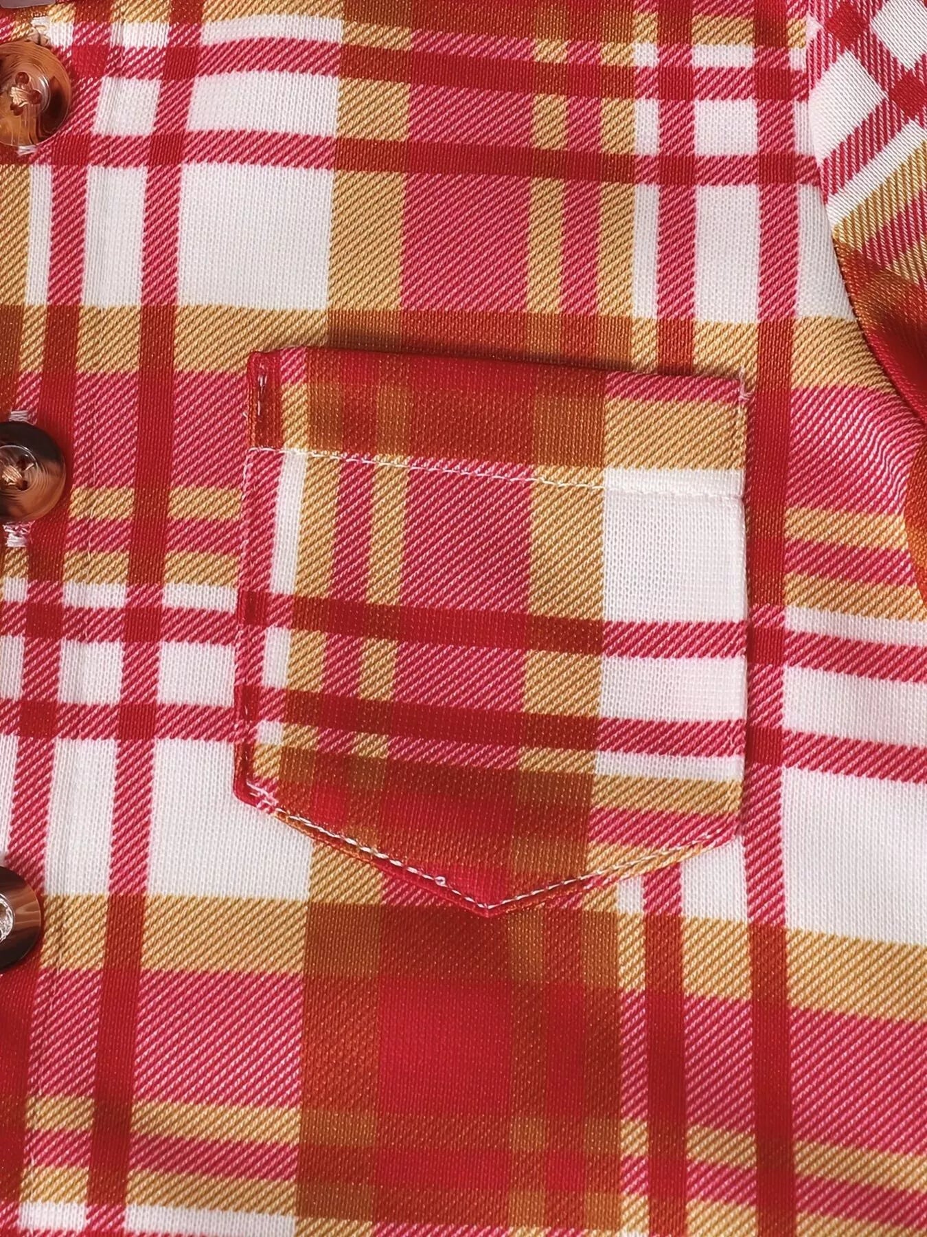 Children's Plaid Button Up Hooded Top & Pants Set - Farnelli