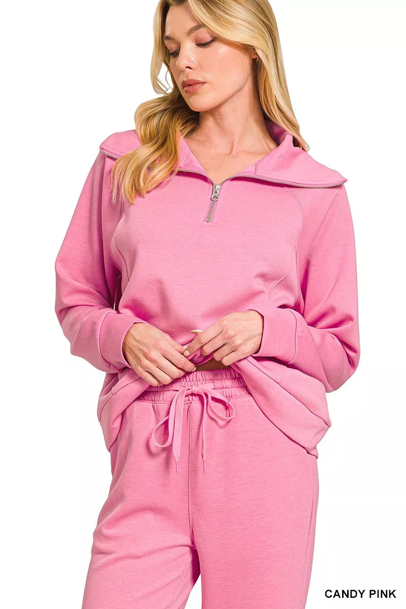 Zenana Scuba Half Zip Sweatshirts and Joggers Set - Farnelli